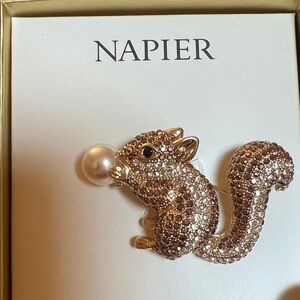 Napier Whimsical Squirrel Brooch with Faux Pearl